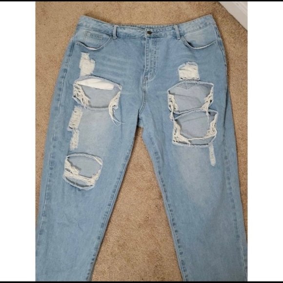 Distressed jeans sz 2X distressed boyfriend jeans XXL High Rise denim jeans - Picture 1 of 7